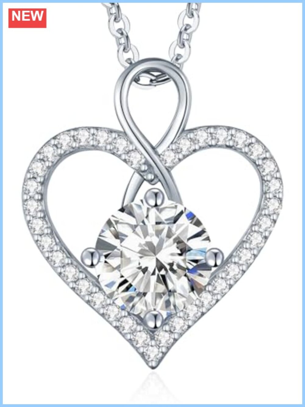 Moissanite Heart Infinity Pendant Necklace S925 Sterling Silver